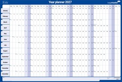 Jaarplanner 2027 Legamaster 90x60cm horizontaal gelamineerd Engelstalig