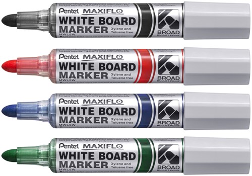 Whiteboardmarker Pentel MWL5M Maxiflo rond 3mm assorti set à 4 stuks-3