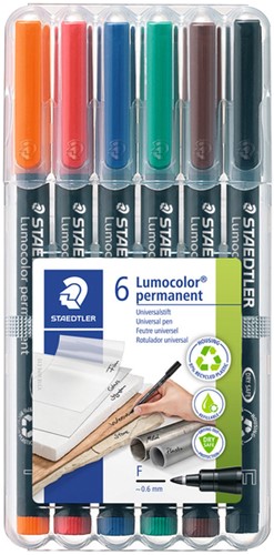 Viltstift Staedtler Lumocolor 318 permanent F set à 6 stuks assorti