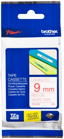 Labeltape Brother P-touch TZe-222 standaard 9mm rood op wit