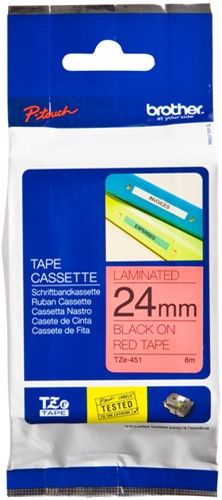 Labeltape Brother P-touch TZe-451 standaard 24mm zwart op rood