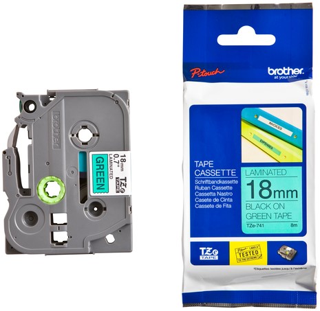 Labeltape Brother P-touch TZe-741 standaard 18mm zwart op groen-3