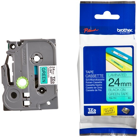 Labeltape Brother P-touch TZe-751 standaard 24mm zwart op groen-3