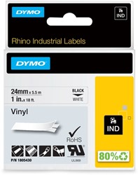 Labeltape Dymo Rhino industrieel vinyl 24mm zwart op wit