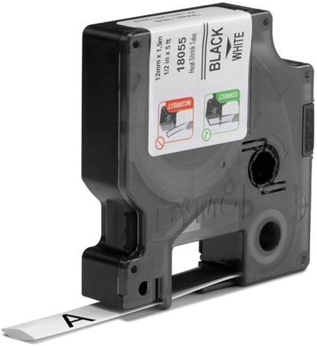 Labeltape Dymo Rhino industrieel krimpkous 12mm zwart op wit-2