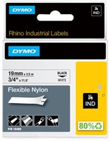 Labeltape Dymo Rhino industrieel nylon 19mm zwart op wit