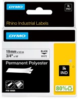 Labeltape Dymo Rhino industrieel polyester 19mm zwart op wit