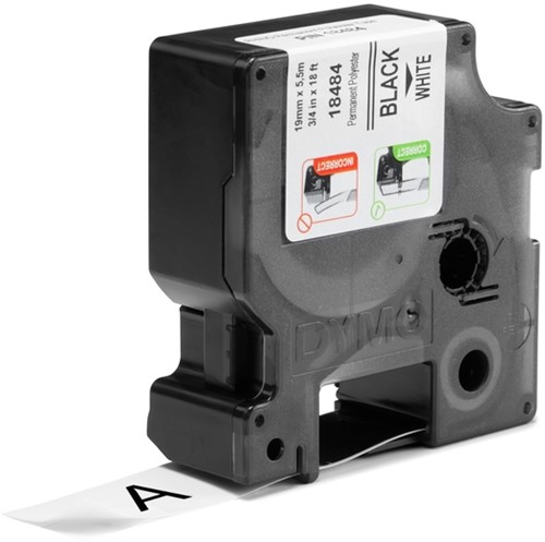 Labeltape Dymo Rhino industrieel polyester 19mm zwart op wit-2