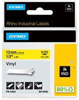 Labeltape Dymo Rhino industrieel vinyl 12mm zwart op geel