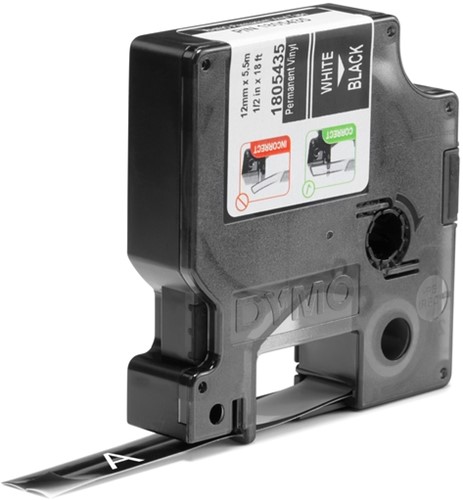Labeltape Dymo Rhino industrieel vinyl 12mm wit op zwart-2