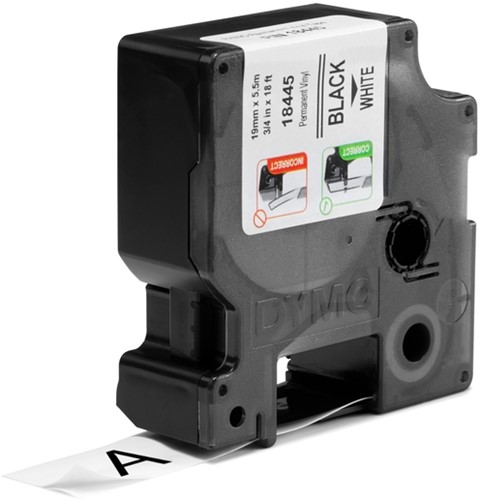Labeltape Dymo Rhino industrieel vinyl 19mm zwart op wit-2