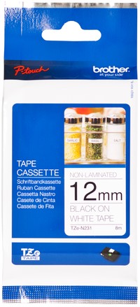 Labeltape Brother P-touch TZe-N231 ongelamineerd 12mm zwart op wit