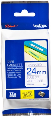 Labeltape Brother P-touch TZe-253 standaard 24mm blauw op wit
