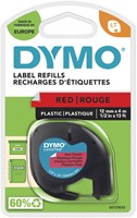 Labeltape Dymo LetraTag plastic 12mm zwart op rood