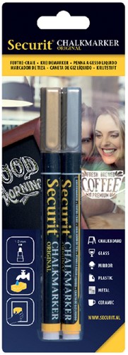 Krijtstift Securit SMA-100 rond 1-2mm goud/zilver assorti 2 stuks