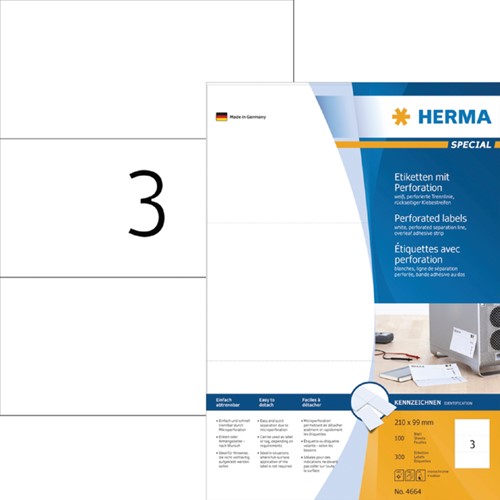 Etiket HERMA 4664 210x99mm geperforeerd wit 300 stuks