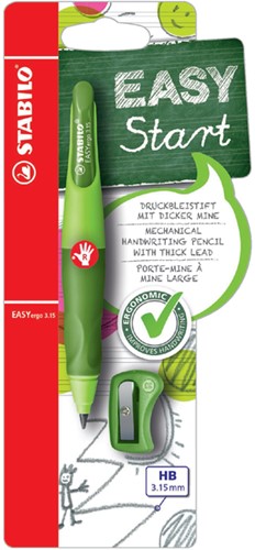 VVulpotlood STABILO Easyergo HB 3.15mm rechts gn/dgn + slijper blister