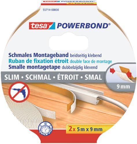 Dubbelzijdige montagetape tesa® Powerbond Small 5mx9mm wit 2 stuks