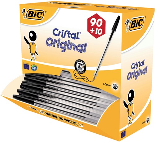 Balpen Bic Cristal medium zwart doos à 90+10 gratis-3