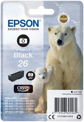 Inktcartridge Epson 26 T2611 foto zwart