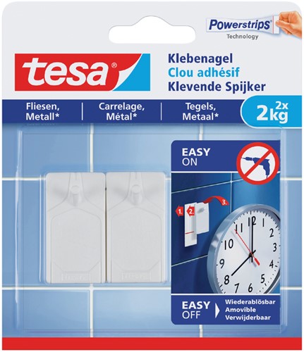 Klevende Spijker tesa® tegels & metaal 2kg wit 2 stuks