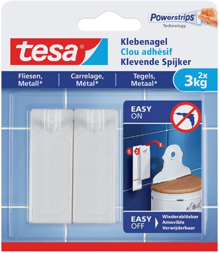 Klevende Spijker tesa® tegels & metaal 3kg wit 2 stuks