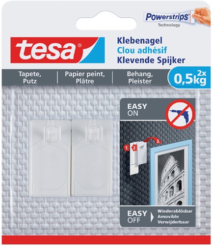 Klevende spijker tesa® behang en pleisterwerk 0,5kg wit 2 stuks