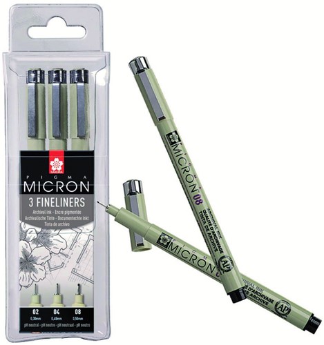 Fineliner Sakura Pigma Micron set à 3 schrijfbreedtes fijn zwart-2