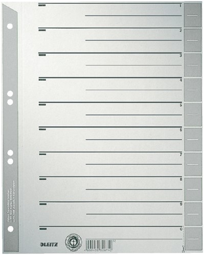 Scheidingsbladen Leitz A4 karton 230gr 6-gaats grijs 100 stuks