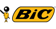 Het logo van BIC. Waarschijnlijk het meest bekende merk van schrijfwaren, de BIC pen is revolutionair. De balpen hardlopers: BIC Cristal, BIC M10 zijn niet weg te denken uit de kantooromgeving. 